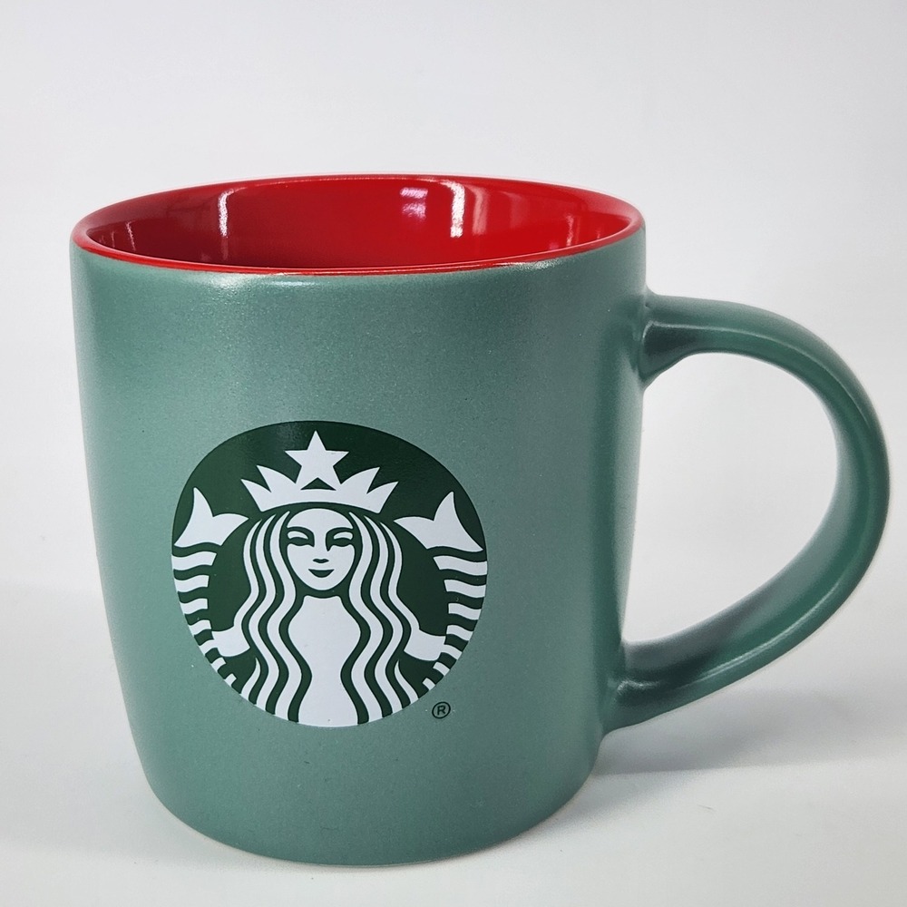 Starbucks 2025 Holiday Sage Green Red Interior Siren Logo Coffee Mug‎ 11oz Cup